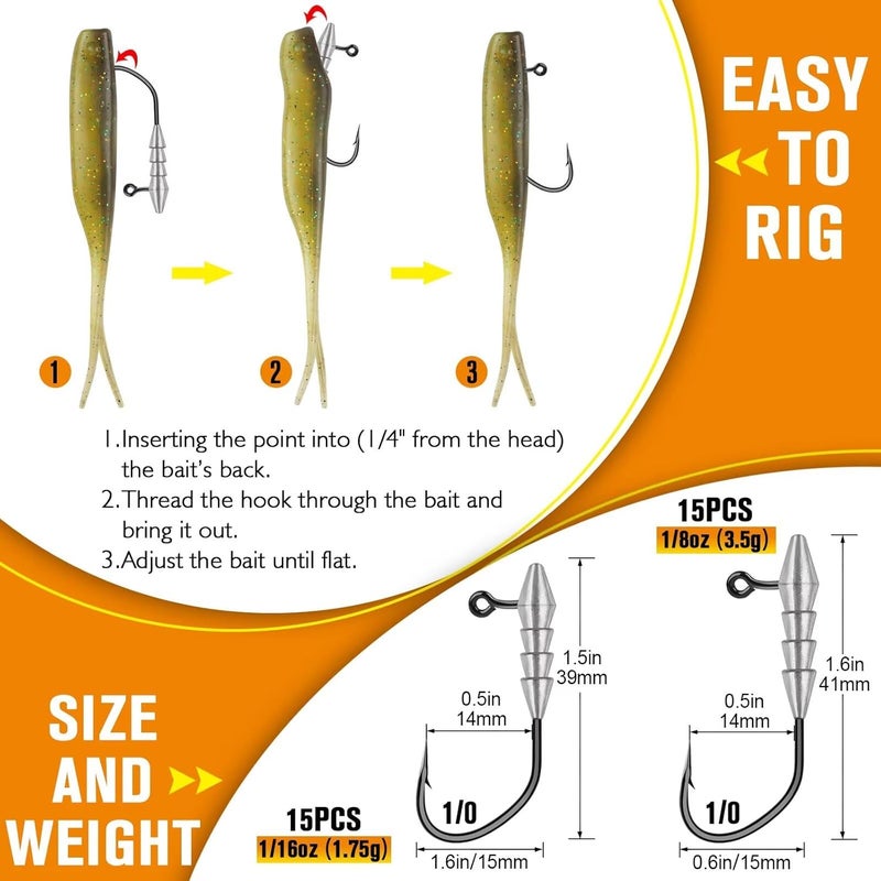 Dovesun 15PCS Hover Rig Jighead Swimbait Jig Heads for Bass Fishing Bass Hooks 1/0 Hover Strolling Rig Kit Fishing Jig Heads 1/16OZ 1/8OZ - Image 4